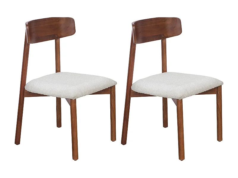 Stuhl 2er-Set - Bouclé-Stoff & Akazienholz - Weiß - TAMENIA von Maison Céphy