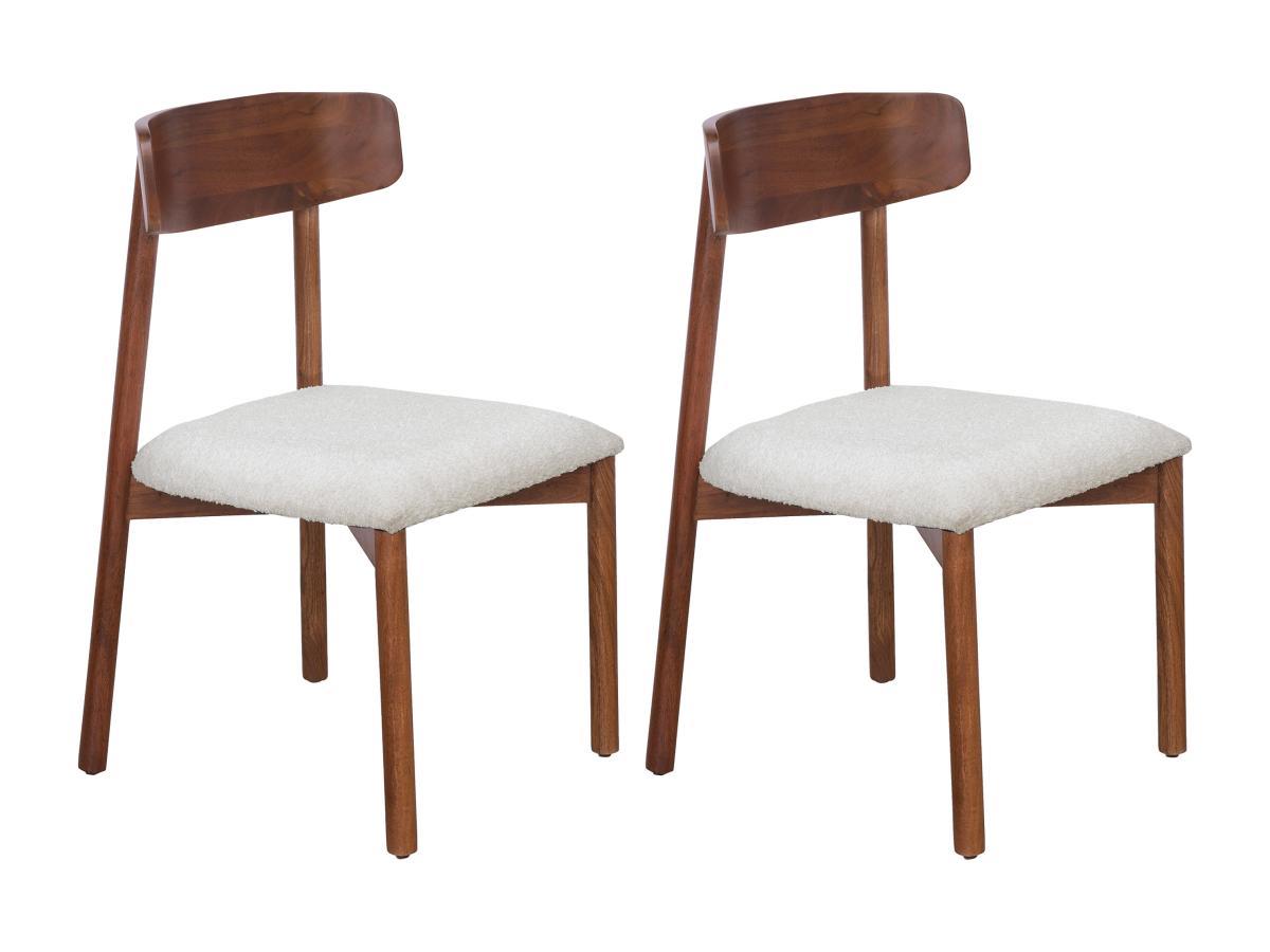 Stuhl 2er-Set - Bouclé-Stoff & Akazienholz - Weiß - TAMENIA von Maison Céph günstig online kaufen