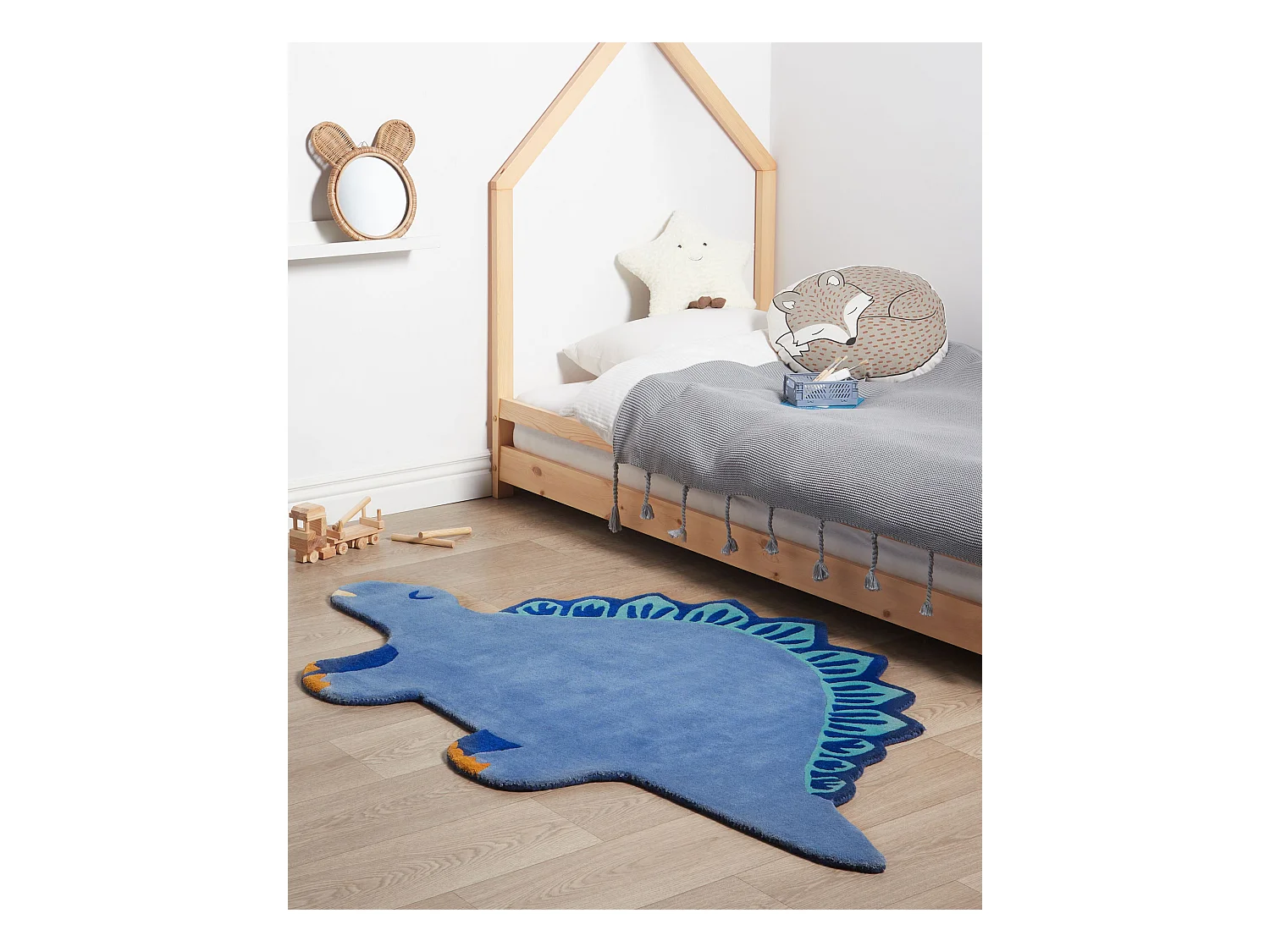 Vloerkleed dinosaurus wol blauw 100 x 160 cm TREX