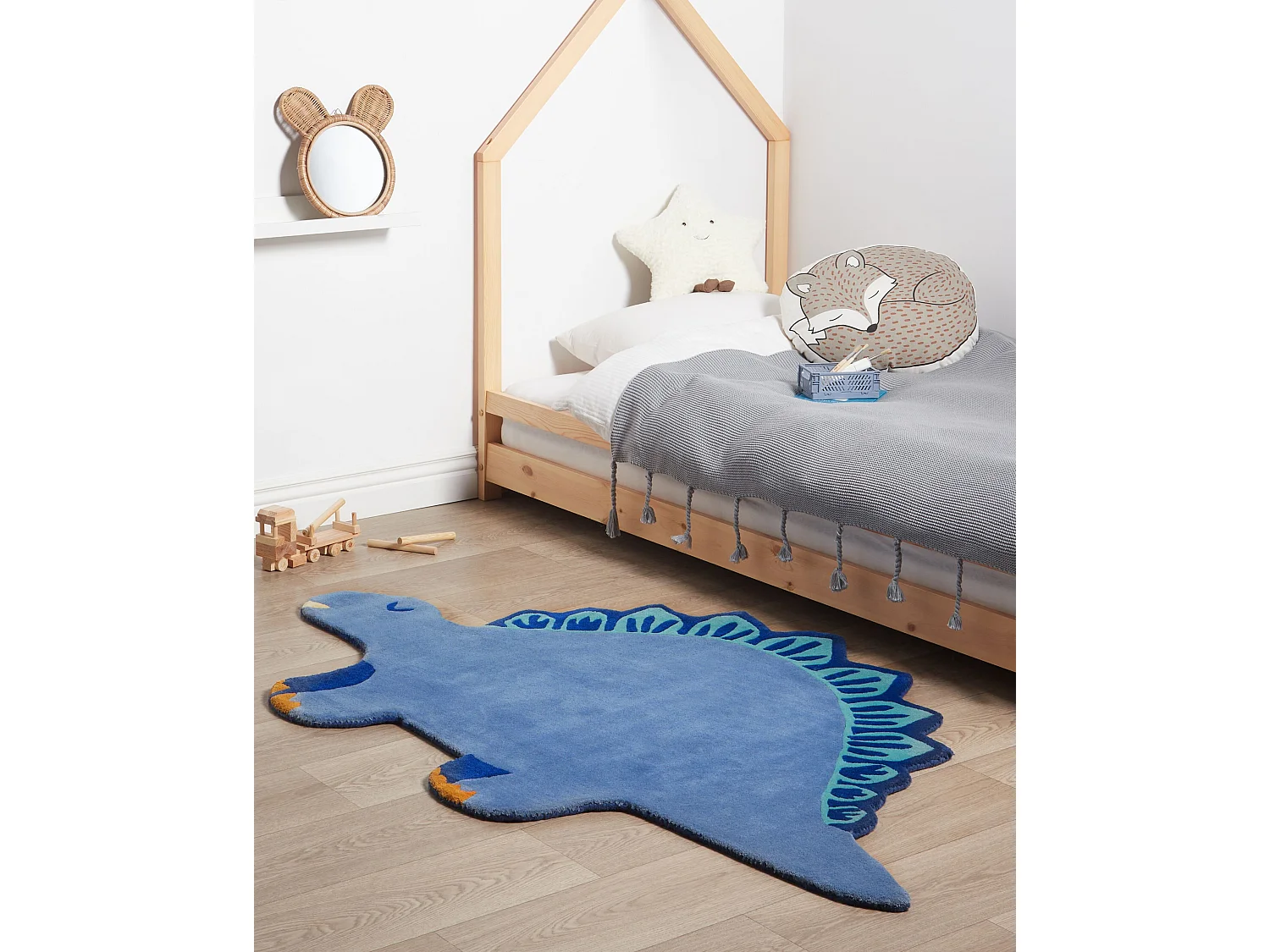 Tapis en laine 100 x 160 cm dinosaure bleu TREX