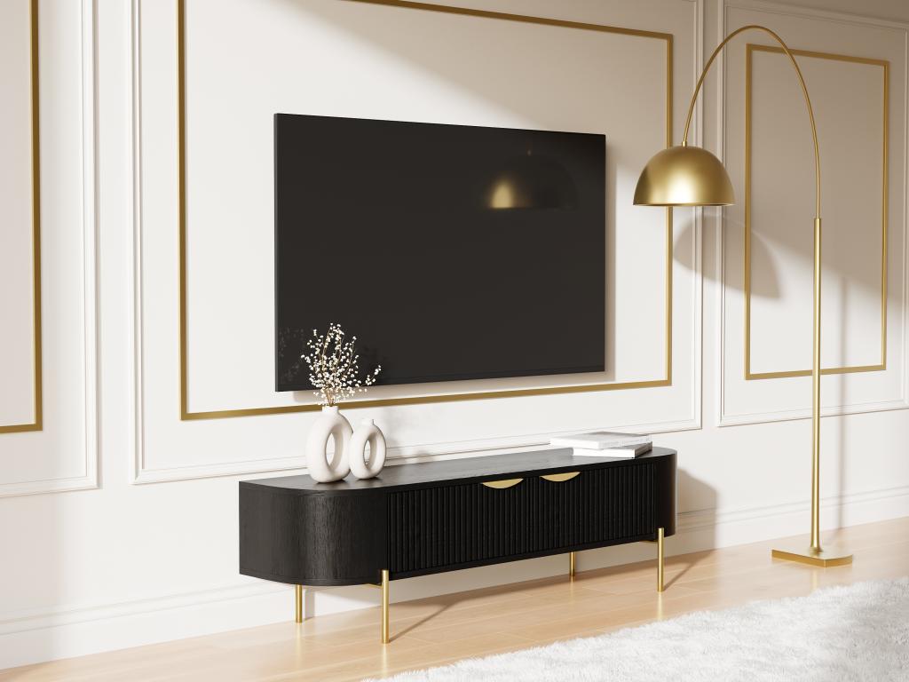 Meuble TV avec 2 portes en bois de manguier et métal doré - Noir - NEVILI de Maison Céphy