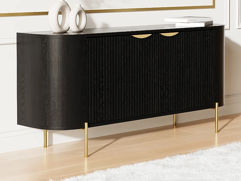 Buffetkast met 2 deuren van mangohout en goudkleurig metaal - Zwart - NEVILI van Maison Céphy