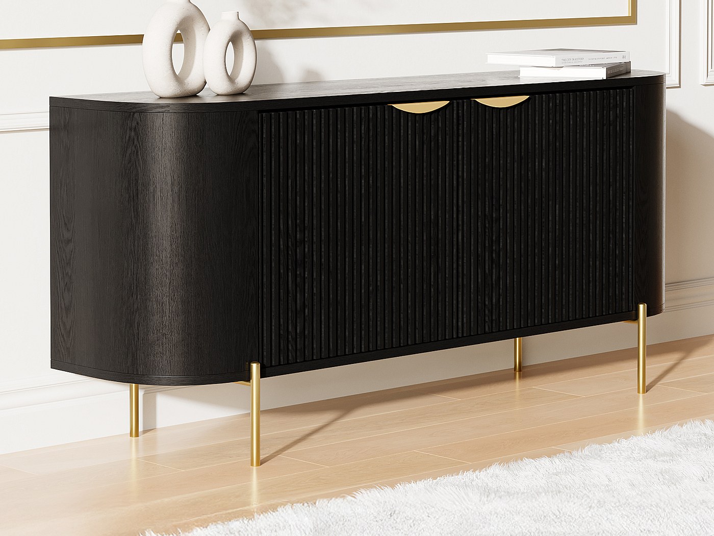 Buffet avec 2 portes en bois de manguier et métal doré - Noir - NEVILI