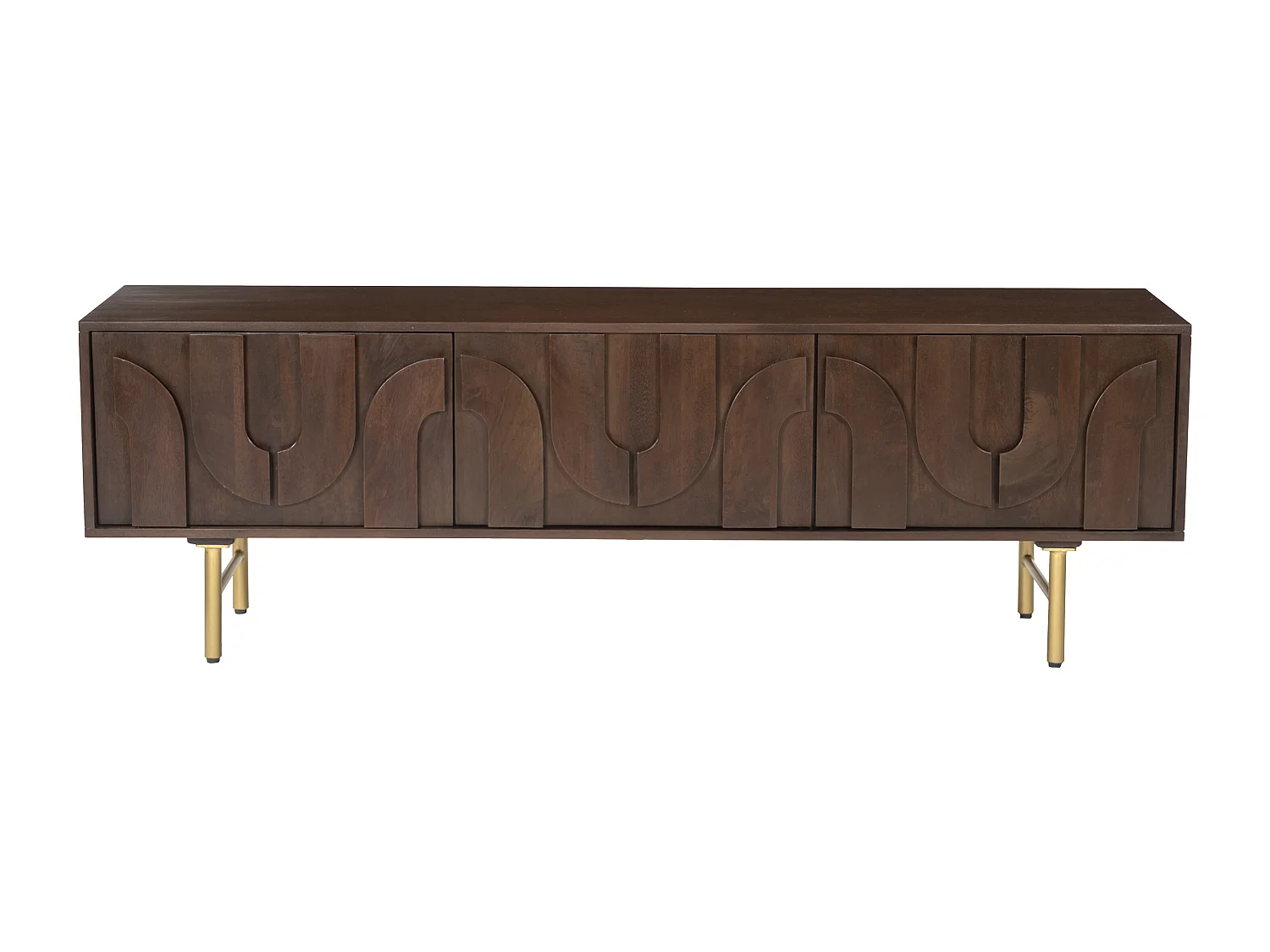 Móvel de TV com 3 portas em madeira de mangueira e metal dourado, natural escuro - MIZORAM de Maison Céphy