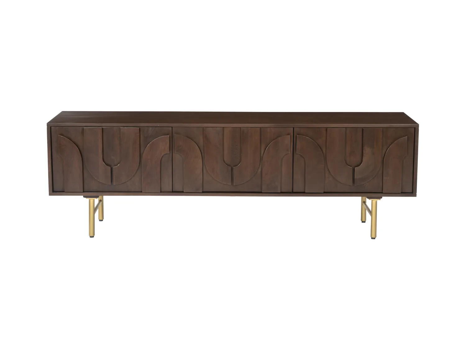 Mobile TV con 3 ante in Legno di mango e Metallo dorato Naturale scuro - MIZORAM della Maison Céphy