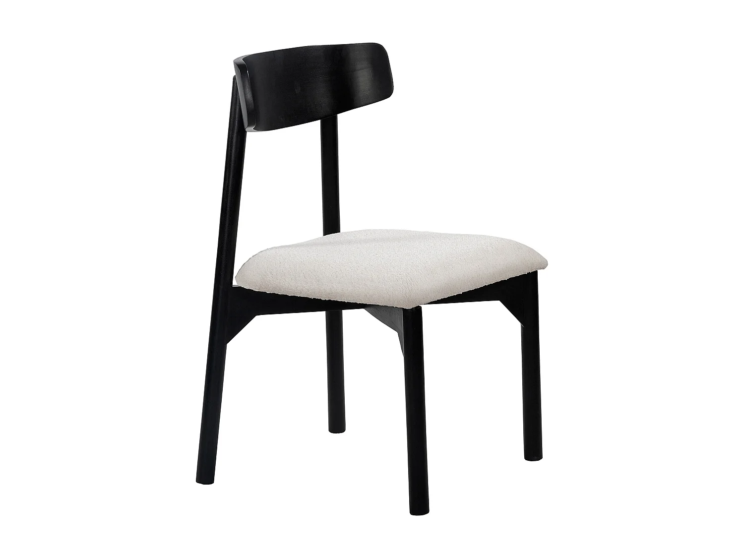 Lot de 2 chaises en tissu bouclette et bois de manguier noir - Blanc - TAMENIA de Maison Céphy