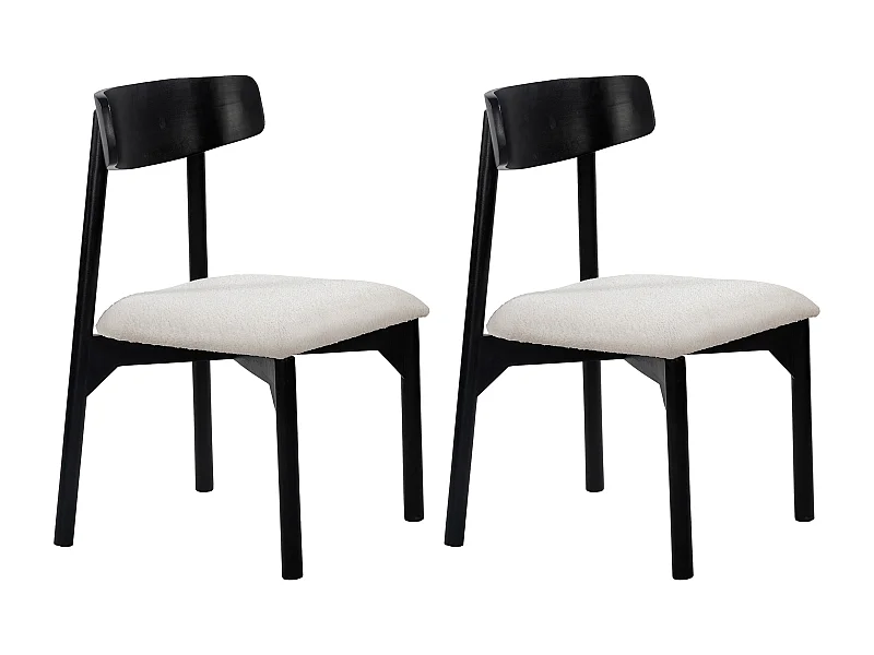 Lot de 2 chaises en tissu bouclette et bois de manguier noir - Blanc - TAMENIA de Maison Céphy