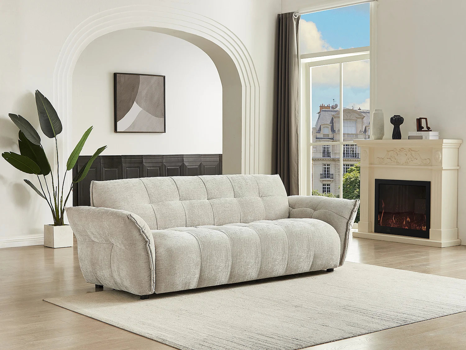 Canapé 3 places en tissu chiné beige NAPIZO