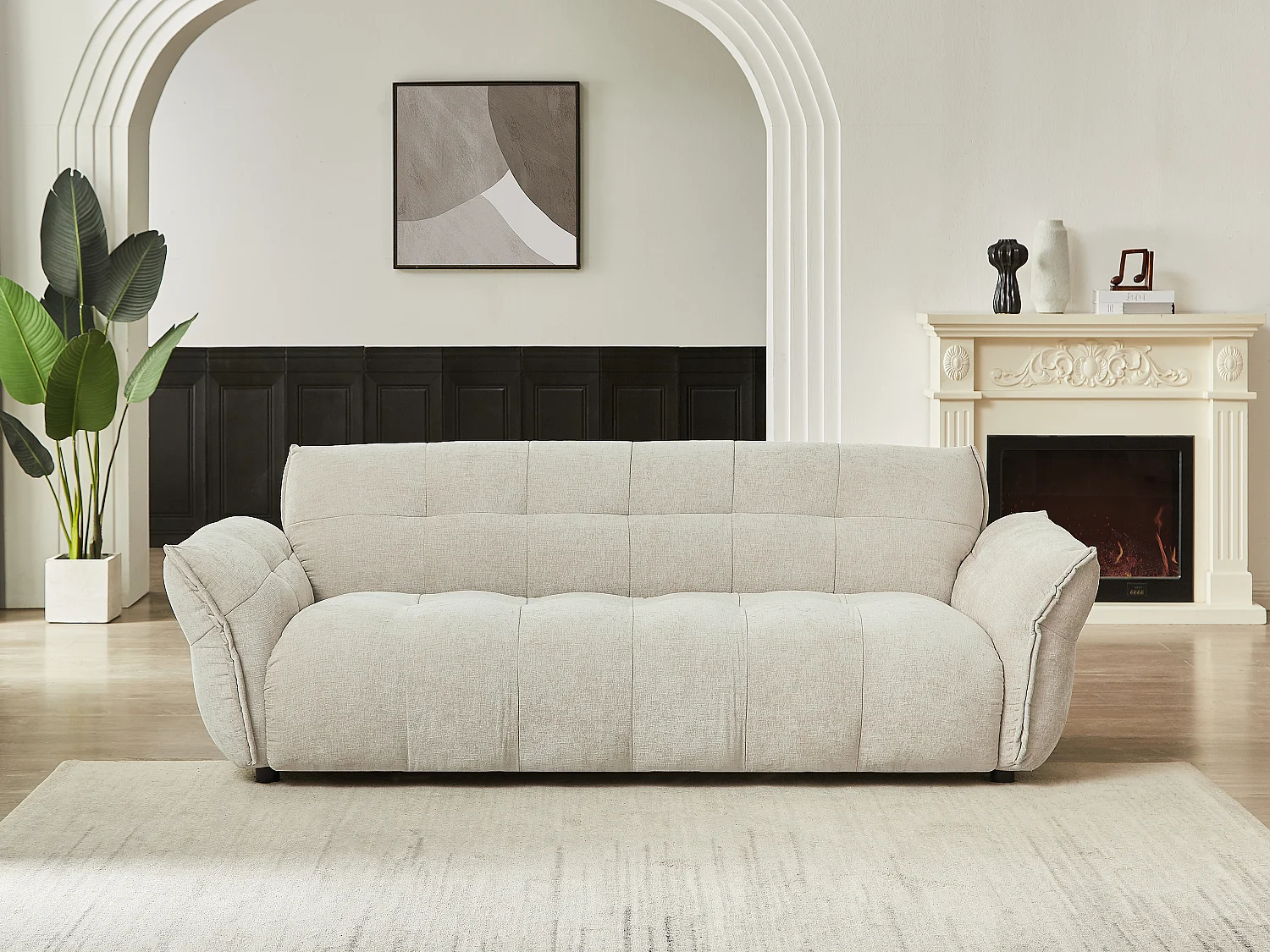 Canapé 3 places en tissu chiné beige NAPIZO