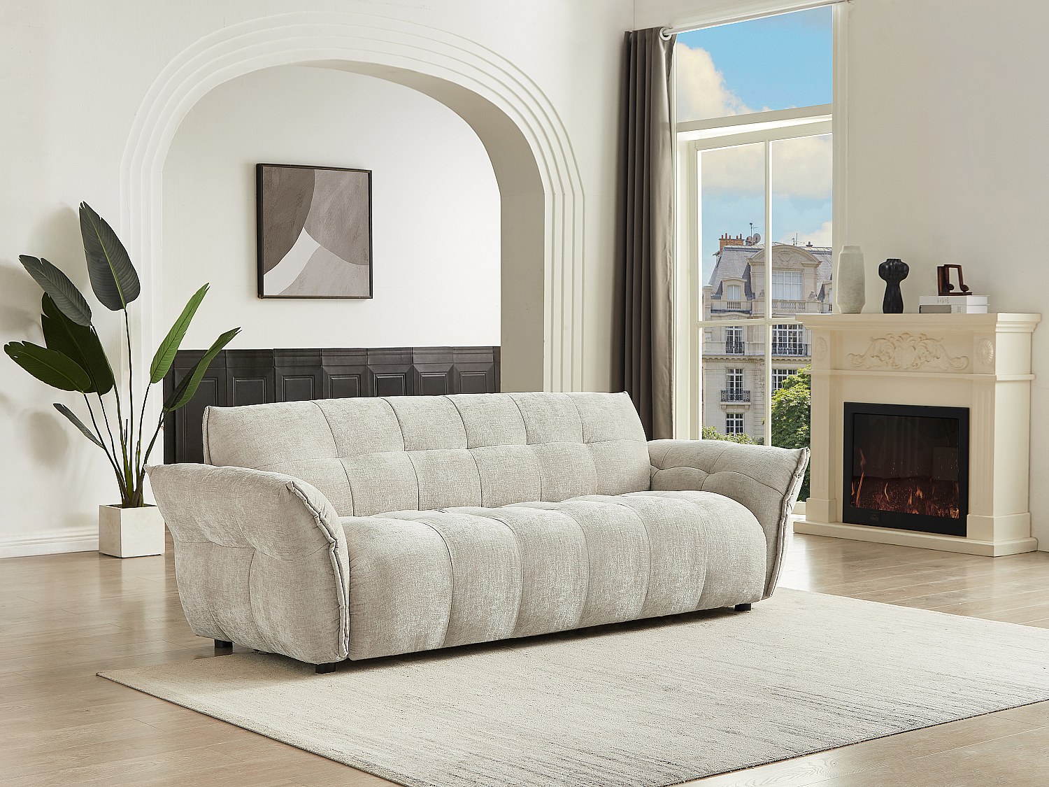 Sofa 3-Sitzer - melierter Stoff - Beige - NAPIZO günstig online kaufen