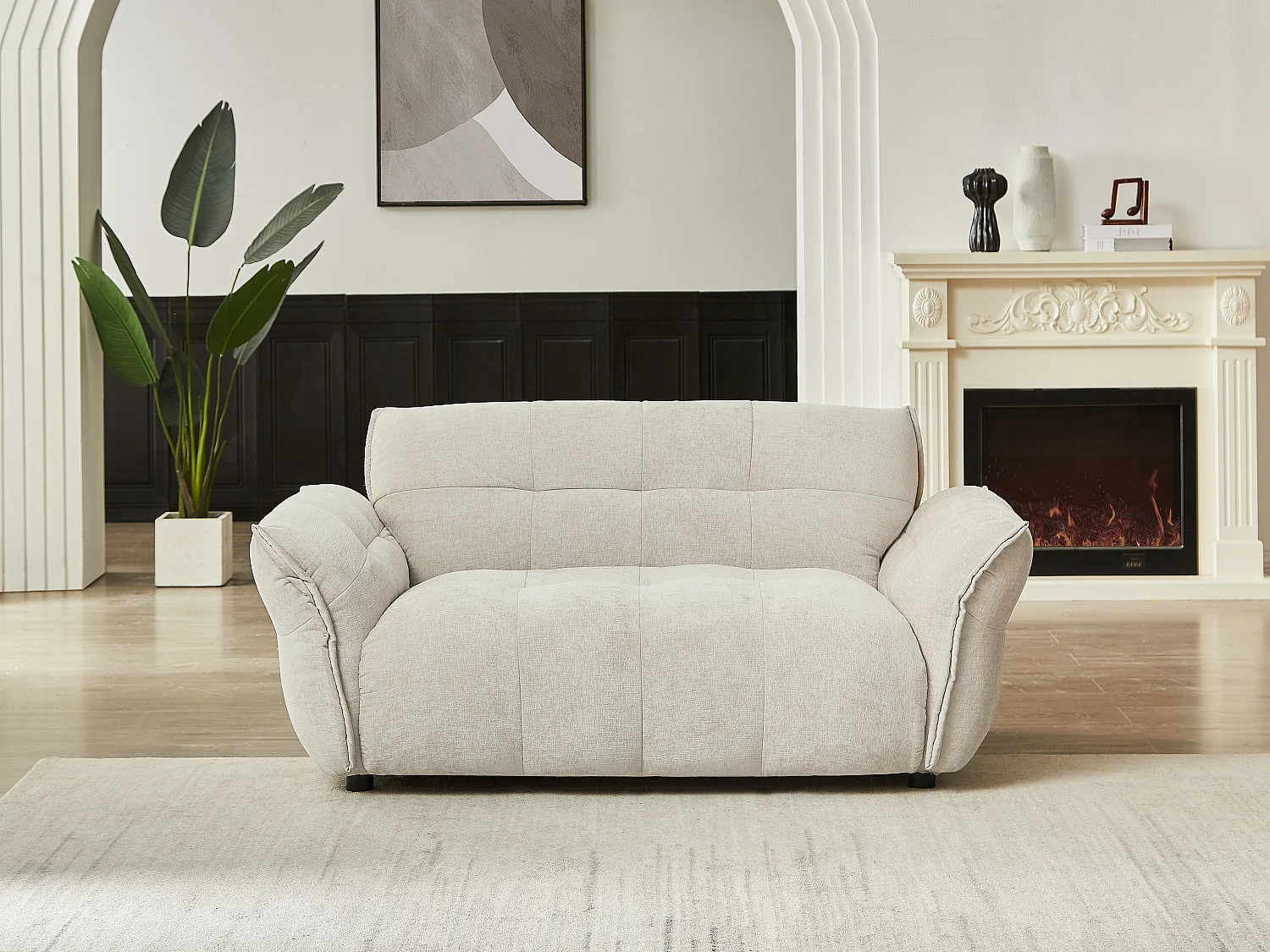 Canapé 2 places en tissu chiné beige NAPIZO