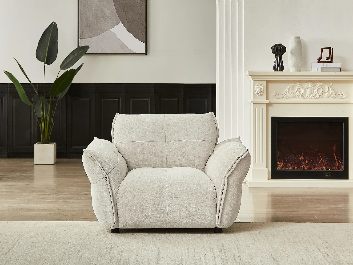 Fauteuil en tissu chiné beige NAPIZO