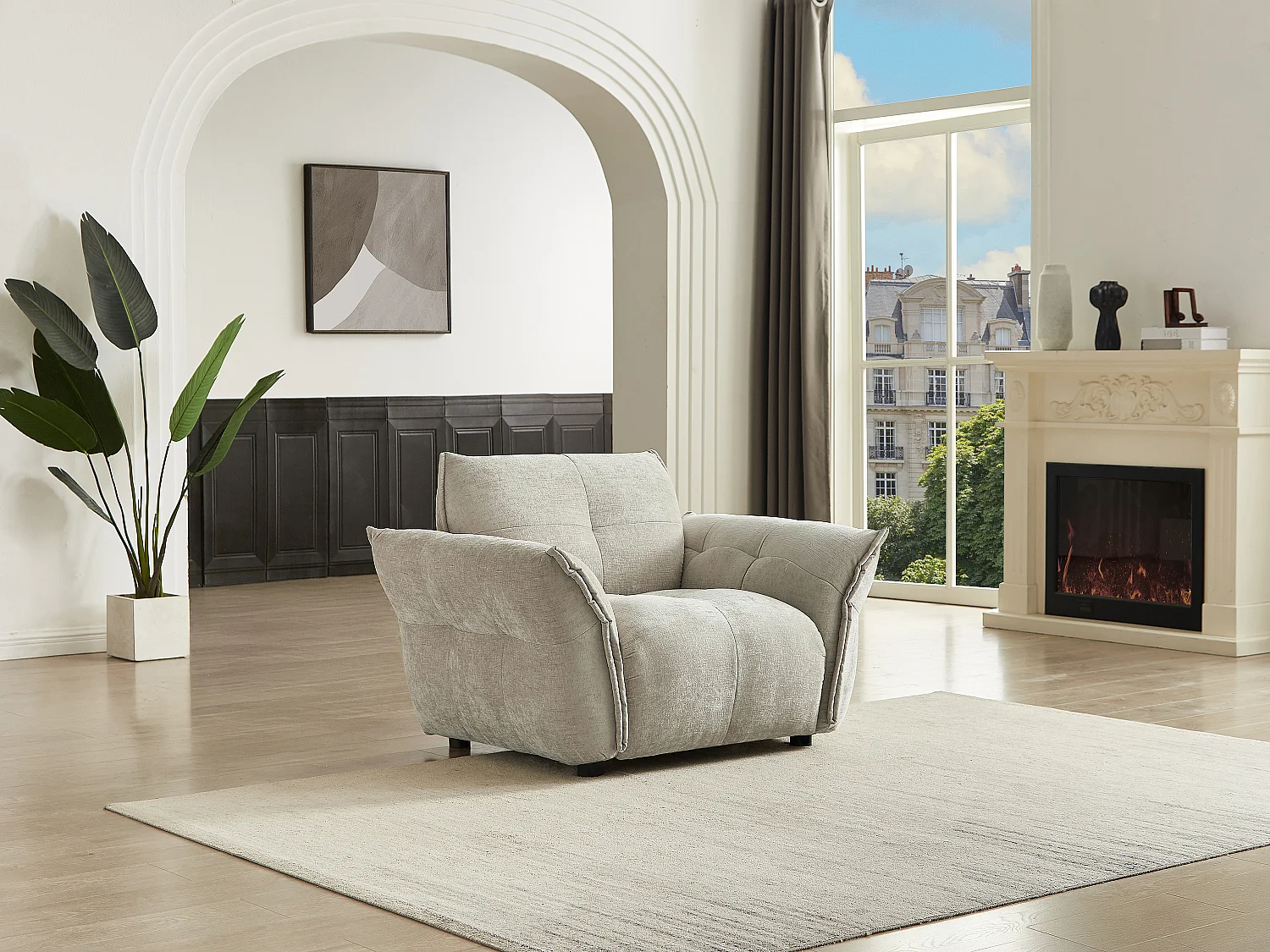 Fauteuil en tissu chiné beige NAPIZO
