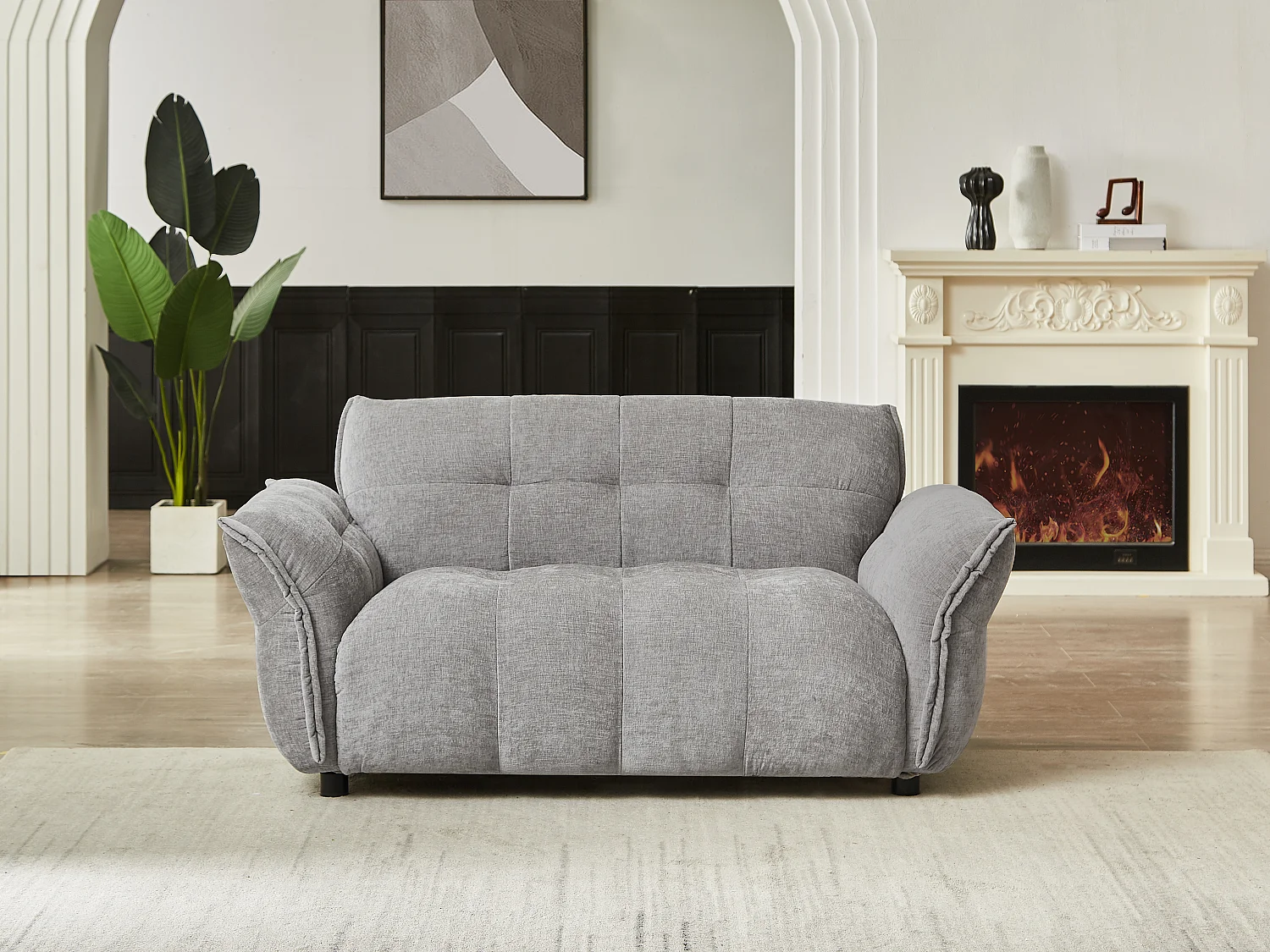 Sofa 2-Sitzer - melierter Stoff - Grau - NAPIZO