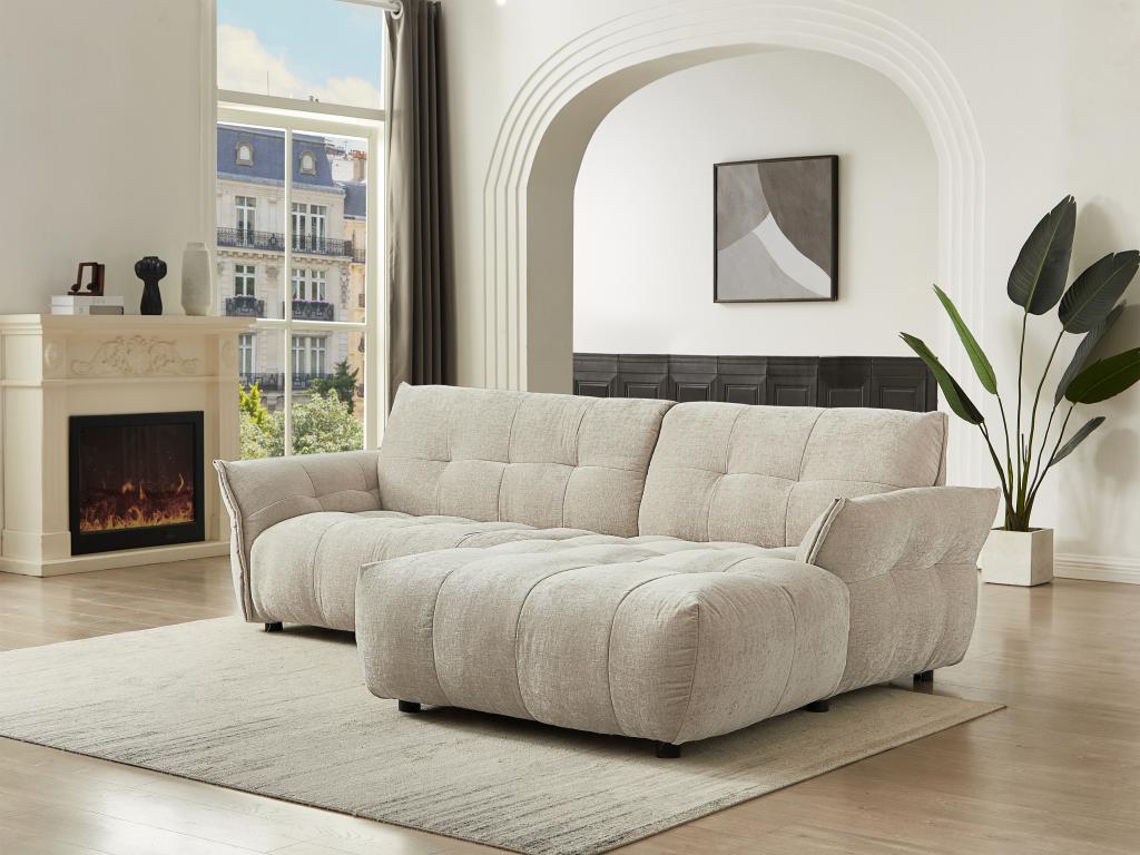 Canapé d'angle droit en tissu chiné beige NAPIZO