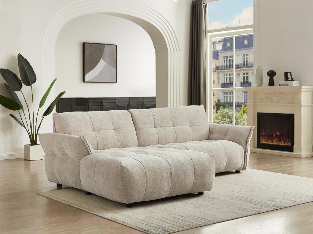 Canapé d'angle gauche en tissu chiné beige NAPIZO