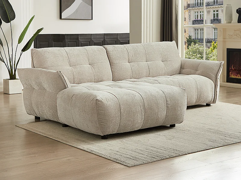 Ecksofa - Ecke Links - melierter Stoff - Beige - NAPIZO