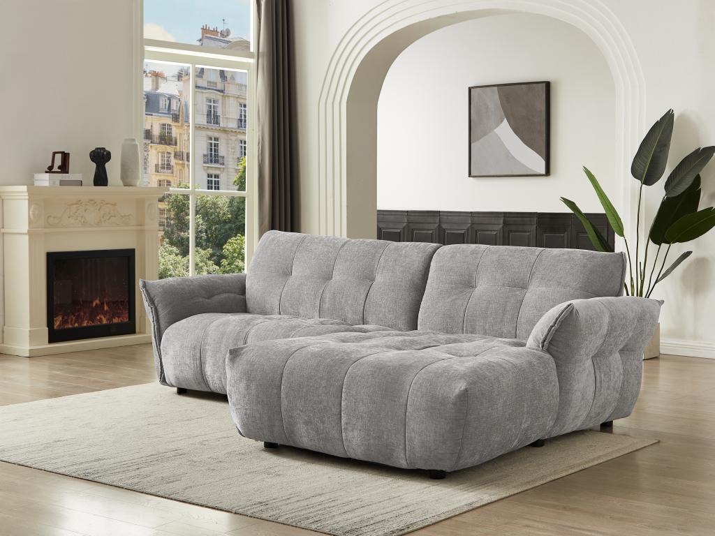 Canapé d'angle droit en tissu chiné gris NAPIZO