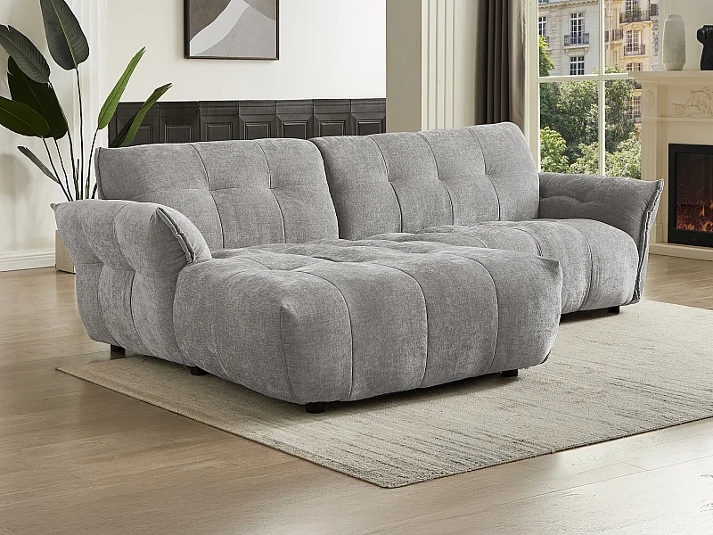 Hoekbank met hoek links van grijze gechineerde stof NAPIZO