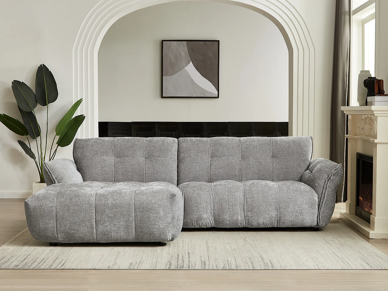 Ecksofa - Ecke Links - melierter Stoff - Grau - NAPIZO