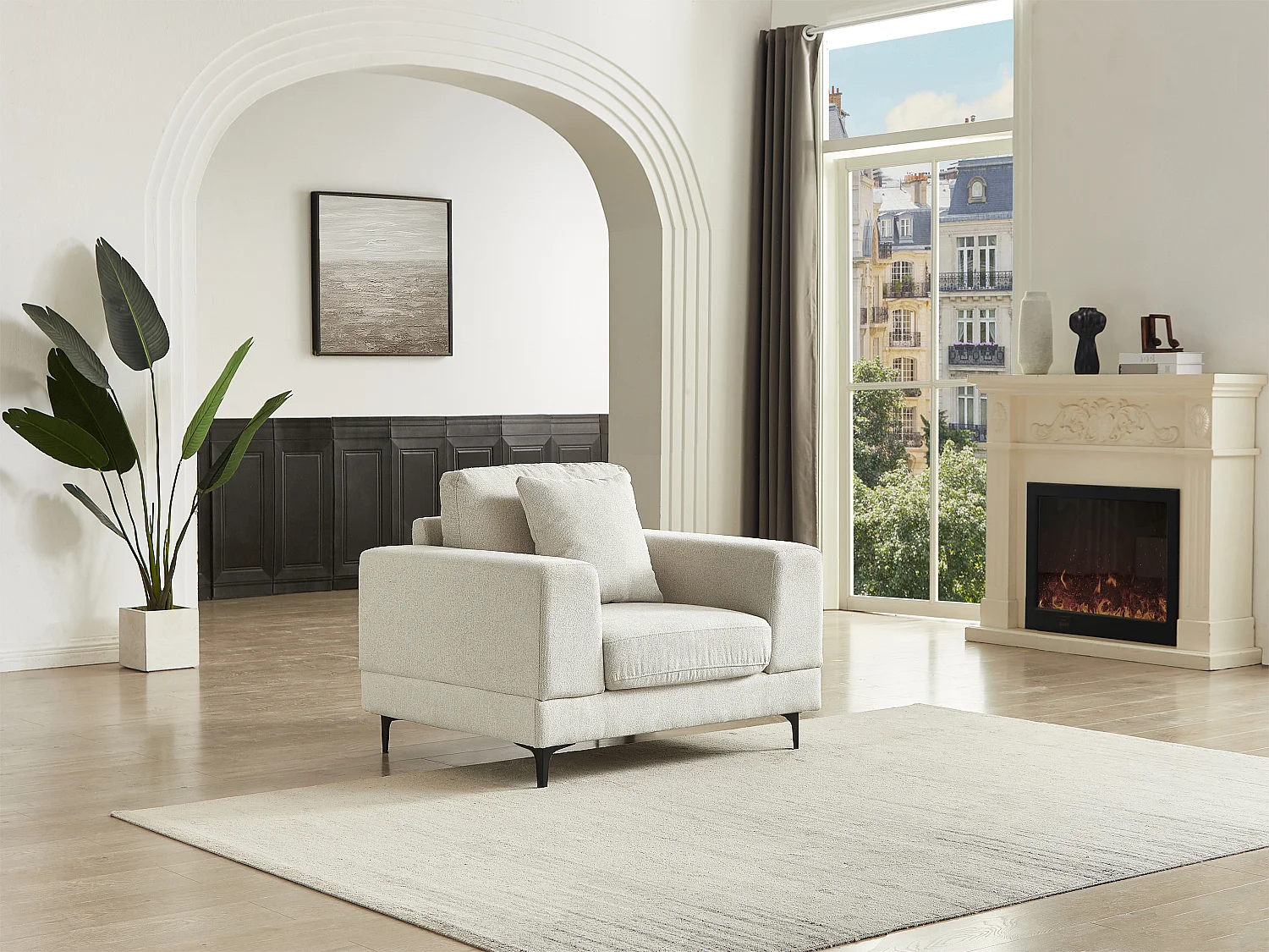 Fauteuil en tissu texturé beige JAMOLO