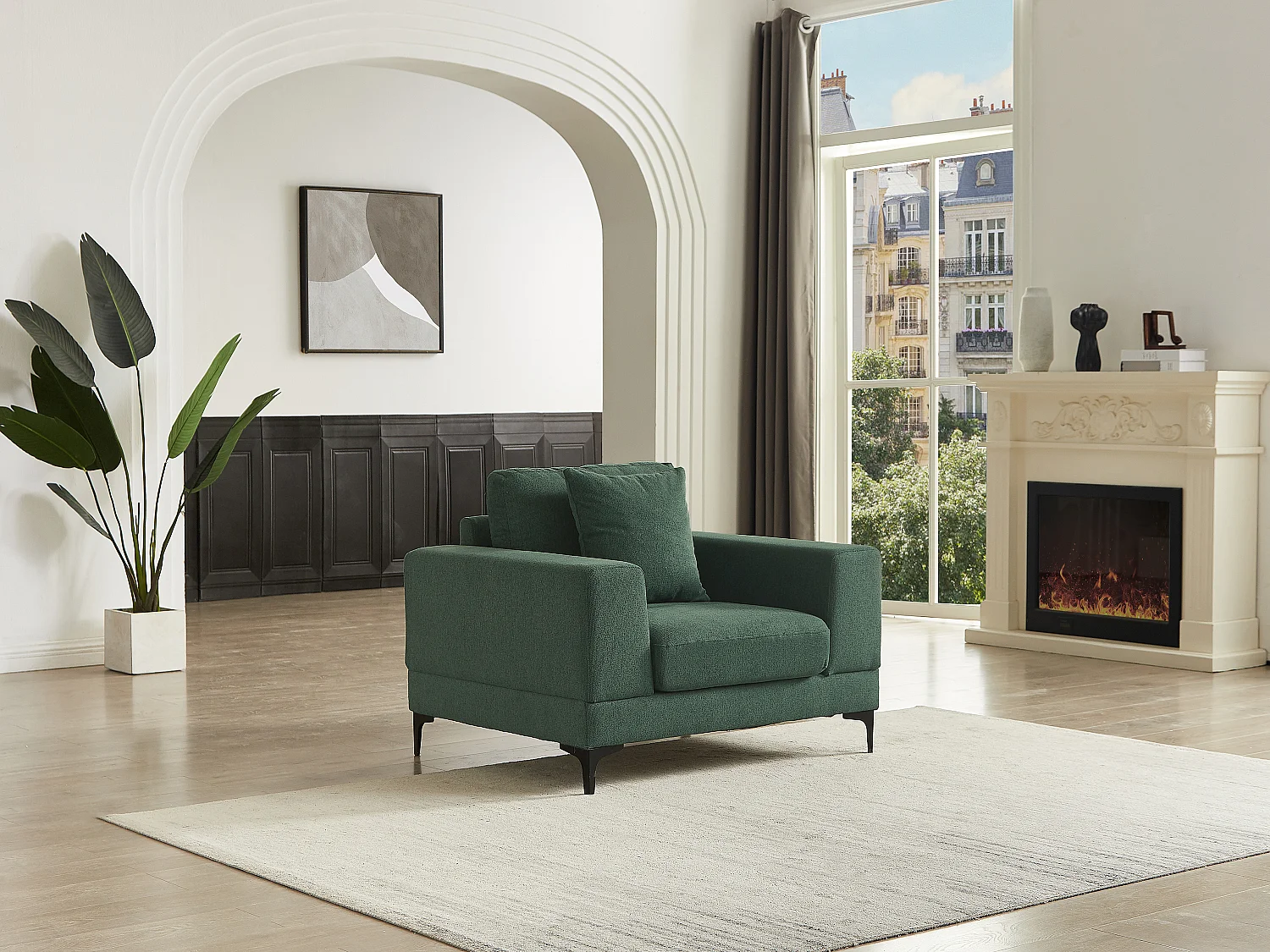 Fauteuil en tissu texturé vert JAMOLO