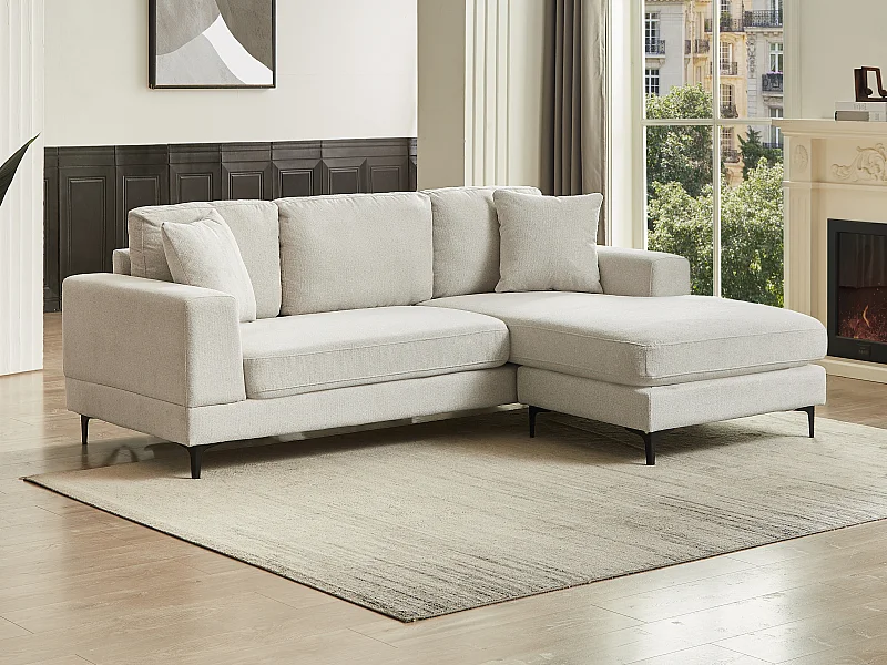 Zitbank met omkeerbare hoek in beige textuurstof - JAMOLO