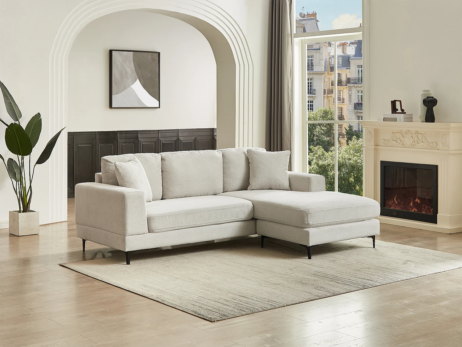 Canapé d'angle réversible en tissu texturé beige JAMOLO