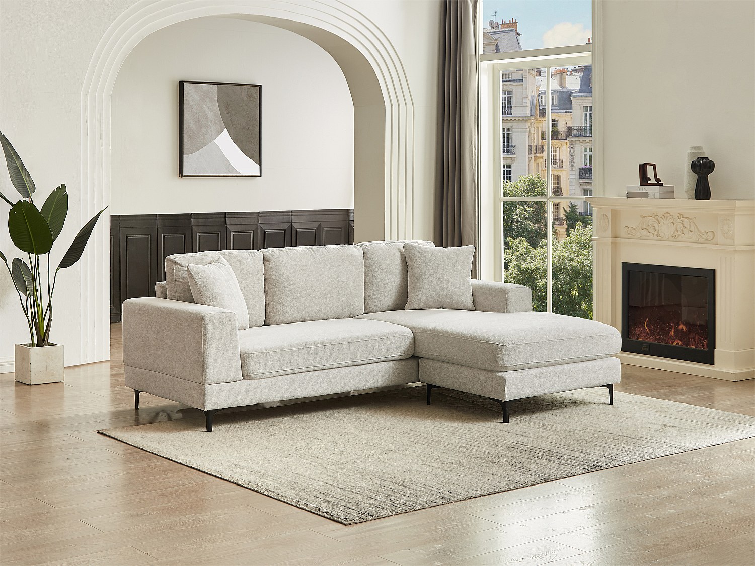 Vente-unique Ecksofa - Ecke Wechselbar - Strukturstoff - Beige - Jamolo