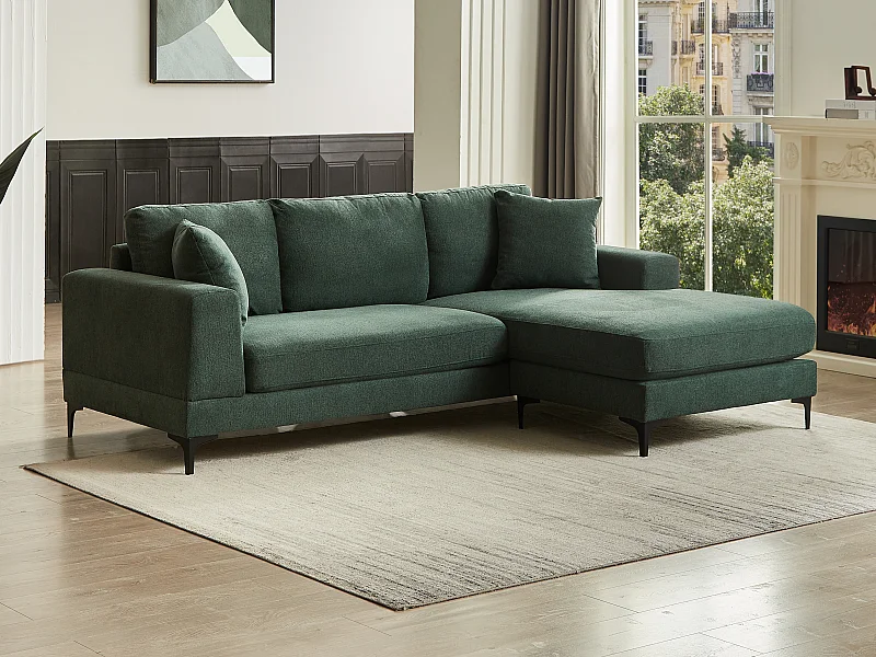 Canapé d'angle réversible en tissu texturé vert JAMOLO
