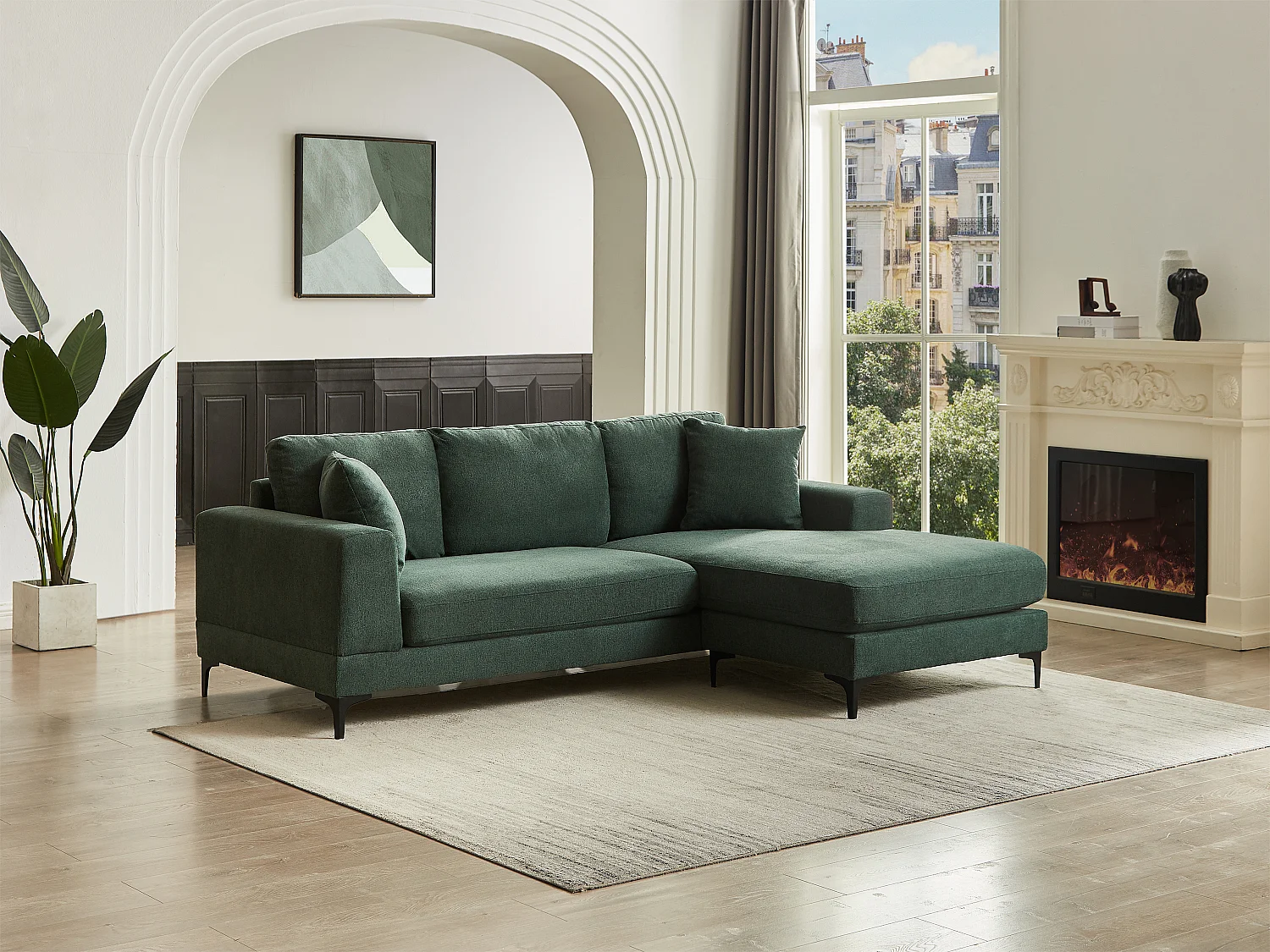 Canapé d'angle réversible en tissu texturé vert JAMOLO