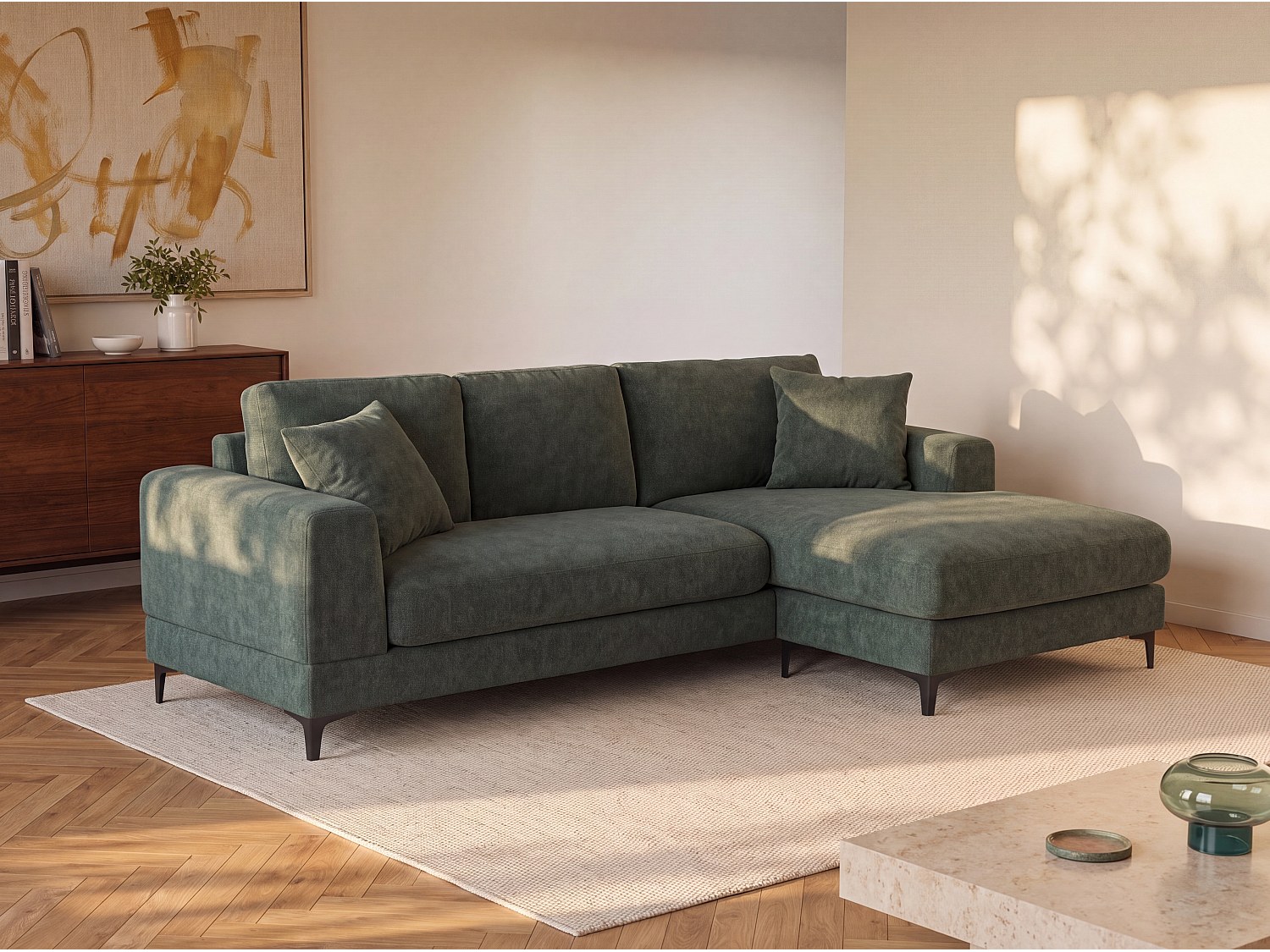 Vente-unique Ecksofa - Ecke Wechselbar - Strukturstoff - Grün - Jamolo