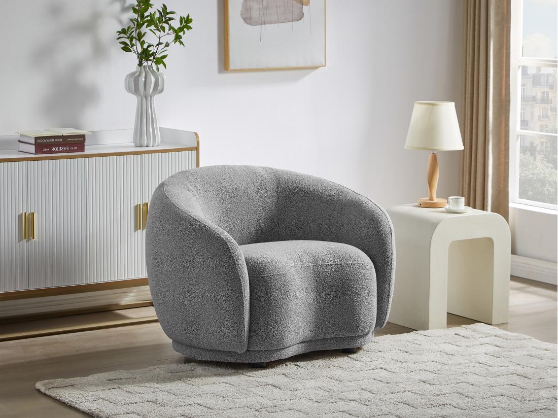 vente unique Fauteuil en tissu bouclette gris BOVANA de Pascal Morabito