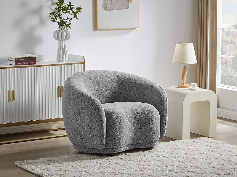 Sillón en tela bouclé gris BOVANA de Pascal Morabito
