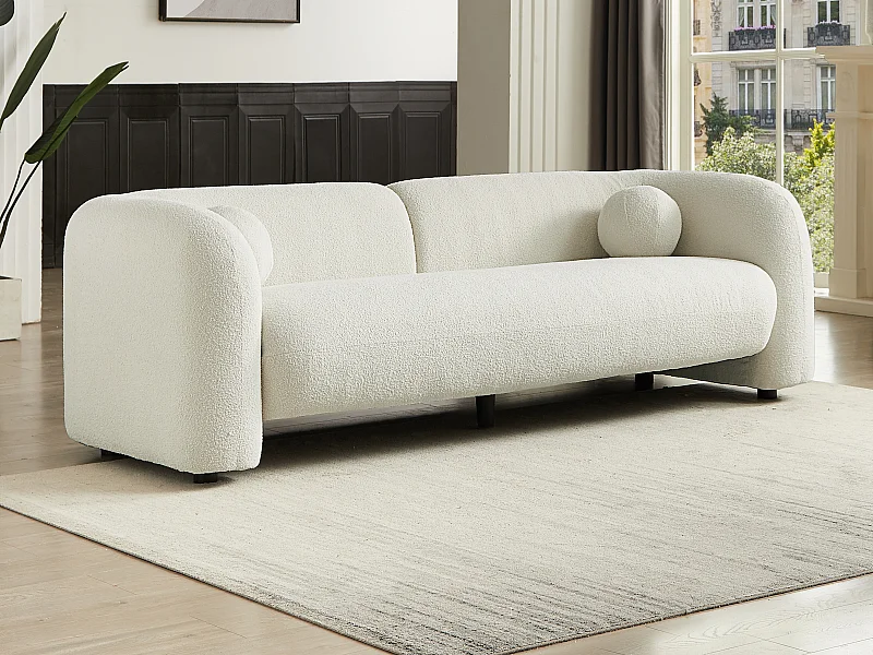 Sofa 3-Sitzer - Bouclé-Stoff - Weiß - Elfenbeinweiß - OVOTAS