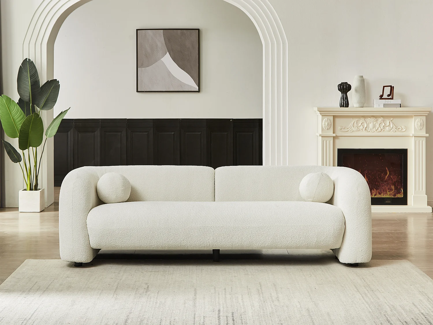 Zitbank 3 zitplaatsen in ivoorwit bouclé OVOTAS