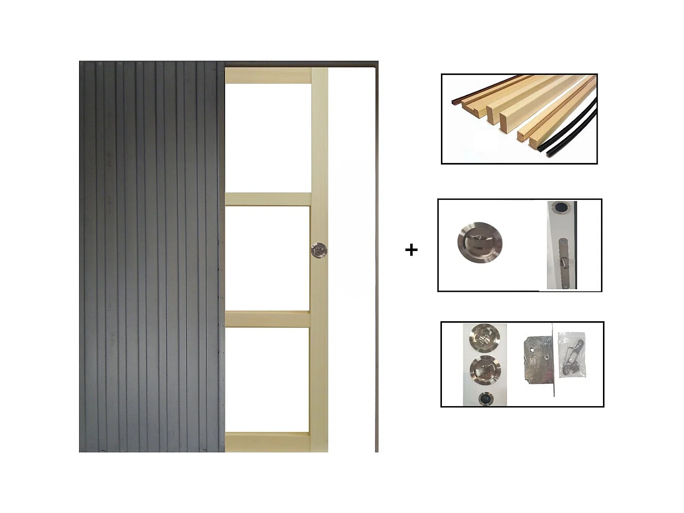 Porte Coulissante Bois Ayous Vitrage Transparent H204 X L73 + Systeme A Galandage Et Kit  Finition Inclus Gd Menuiseries