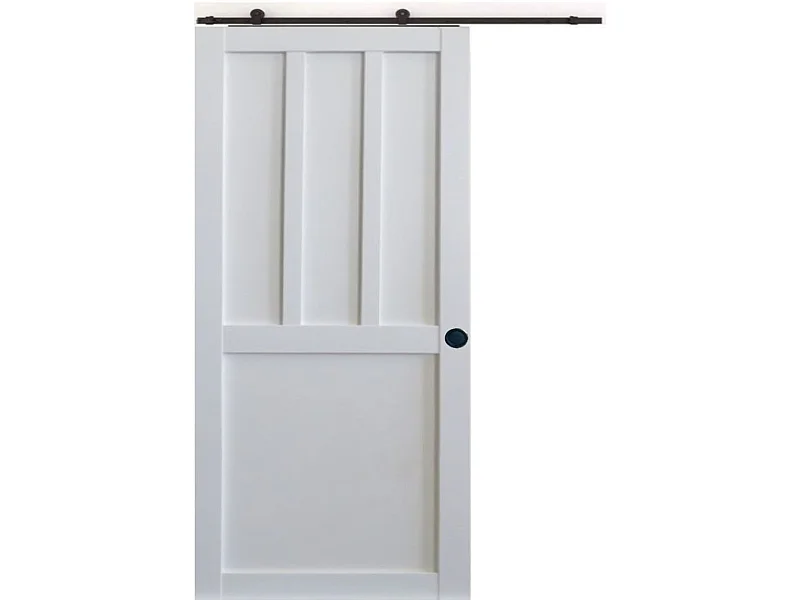 Porte Coulissante Atelier 2 Panneaux Blanc H204 X L83 + Rail A  Roulettes Et Coquilles Noir Gd Menuiseries