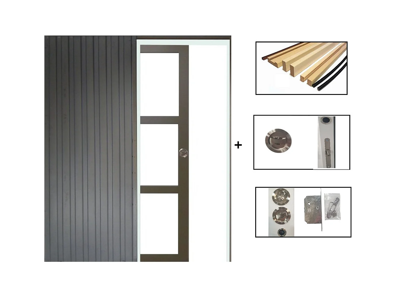 Porte Coulissante Marron Ral7006 Vitrage Transparent H204 X L83 + Systeme Galandage Et Kit De Finitions Inclus Gd Menuiseries