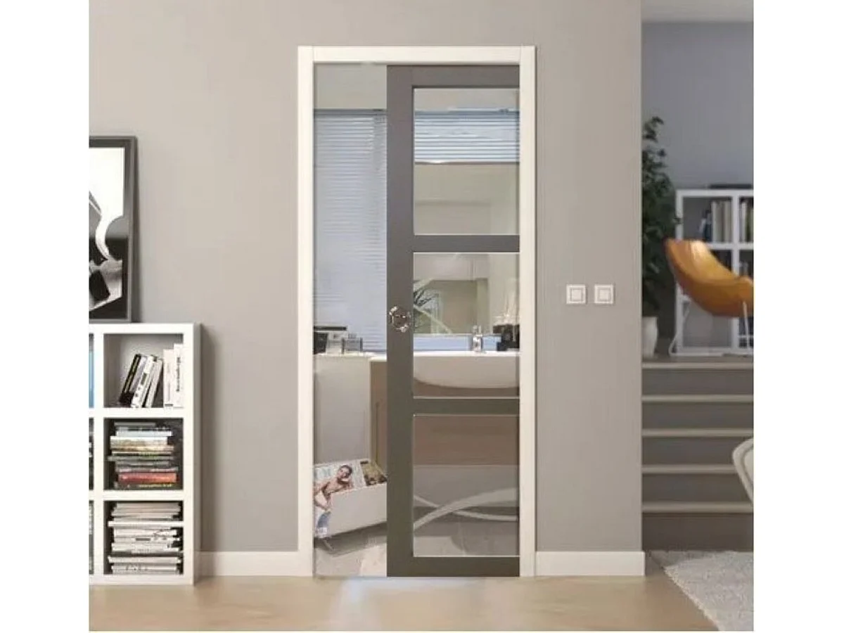 Porte Coulissante Marron Ral7006 Vitrage Transparent H204 X L83 + Systeme Galandage Et Kit De Finitions Inclus Gd Menuiseries