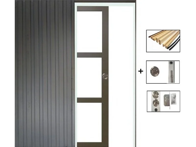 Porte Coulissante Marron Ral7006 Vitrage Transparent H204 X L83, Galandage Et Kit De Finition Gd Menuiseries