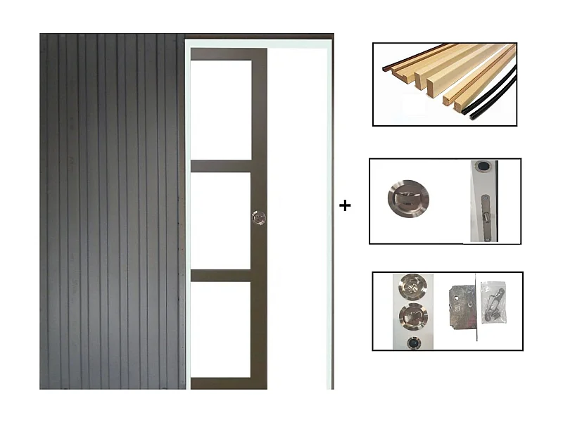 Porte Coulissante Marron Ral7006 Vitrage Transparent H204 X L73 + Systeme Galandage Et Kit De Finitions Inclus Gd Menuiseries