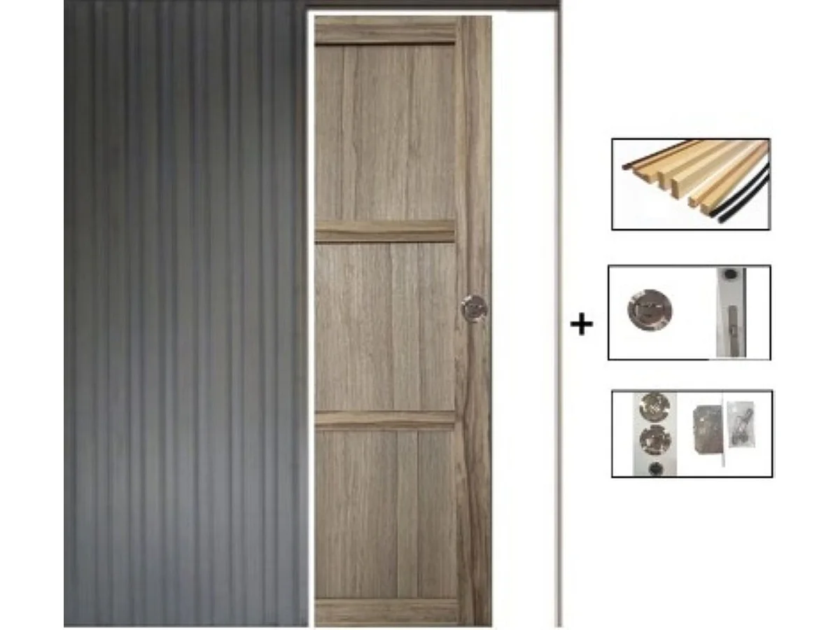 Porte Coulissante Bois Frake 3 Panneaux H204 X L73 Cm, Galandage, Kit De Finition Gd Menuiseries