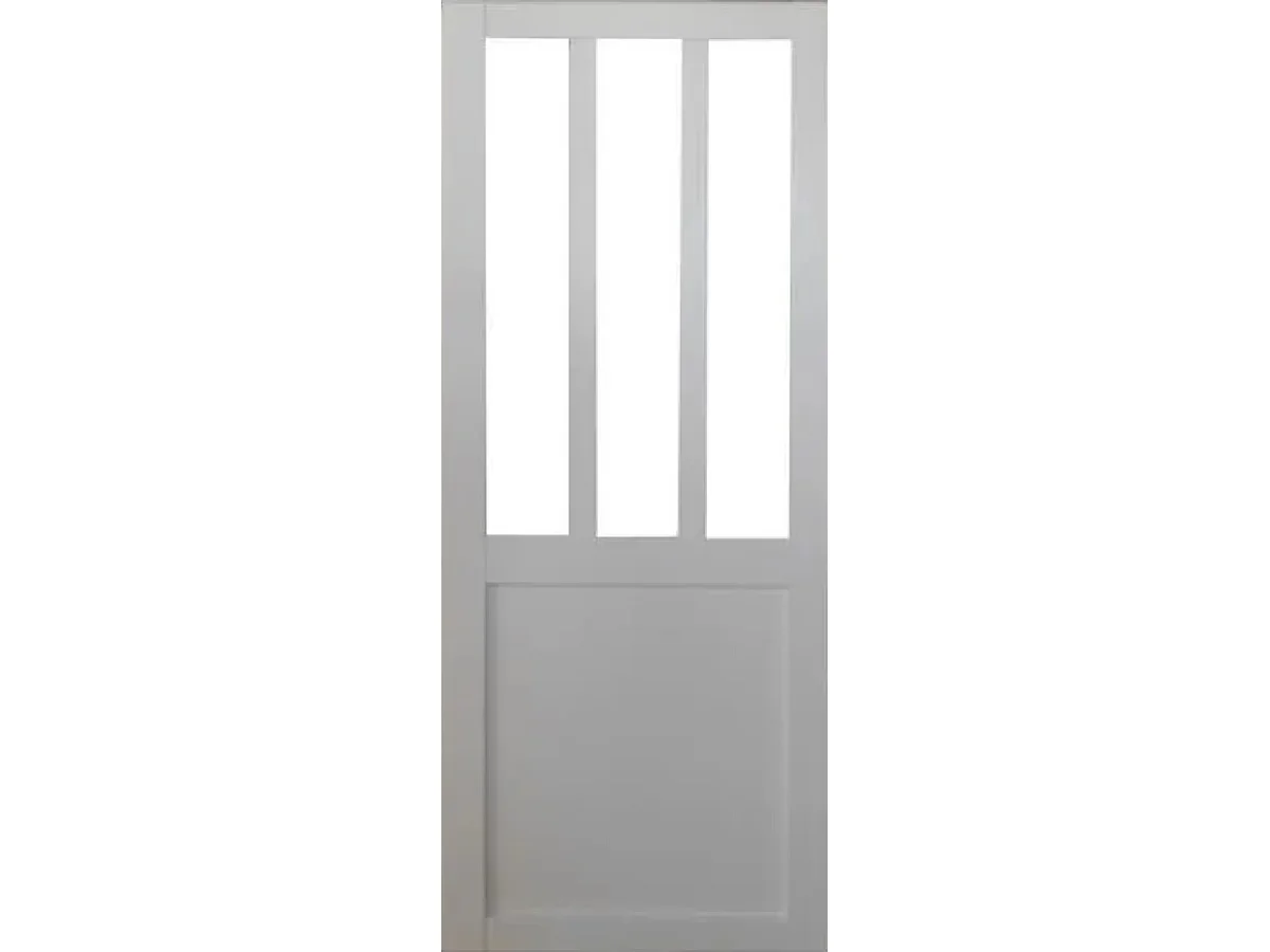 Porte Coulissante Atelier Blanc H204 X L73 + Rail A Roulettes Et Coquilles Noir Gd Menuiseries