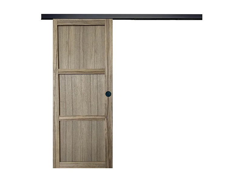 Porte Coulissante Frake 3 Panneaux  H204 X L83 + Rail Bandeau Noir Et Coquilles Noir Gd Menuiseries