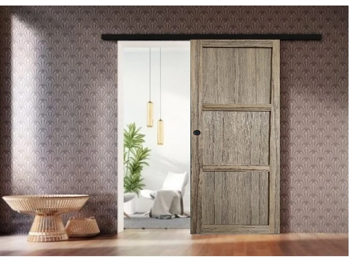 Porta Scorrevole Frake 3 Ante H204 x L83 + listello nero e 2 gusci neri senza maniglia