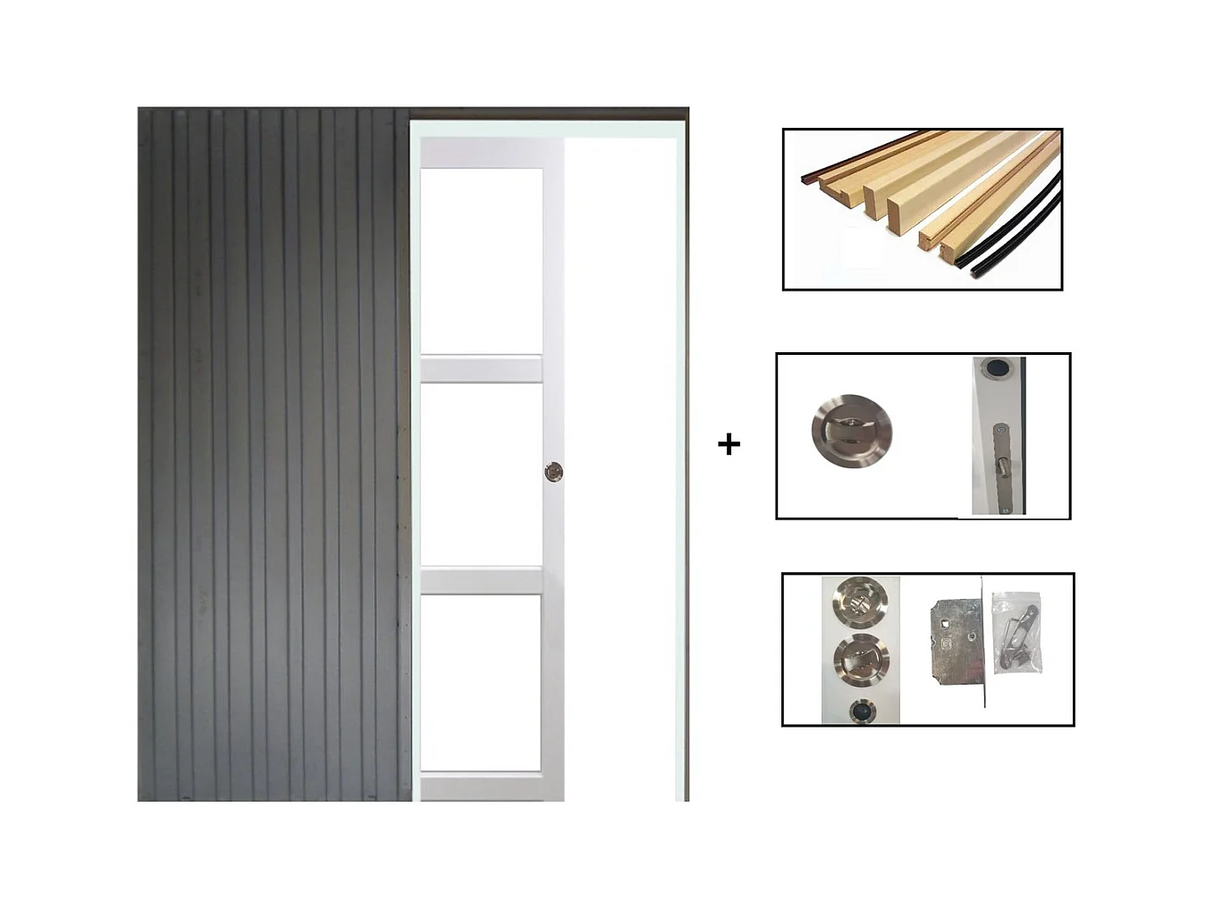 Porte Coulissante Kenya Blanc Vitrage Transparent H204 X L73 + Systeme Galandage Et Kit Finition Inclus Gd Menuiseries