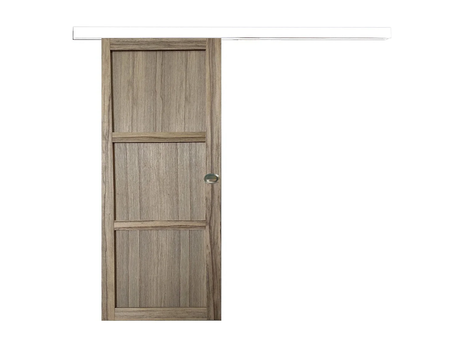 Porta Scorrevole Frake in Legno 3 Ante H204 x L83 + binario in alluminio bianco e 2 gusci senza maniglia