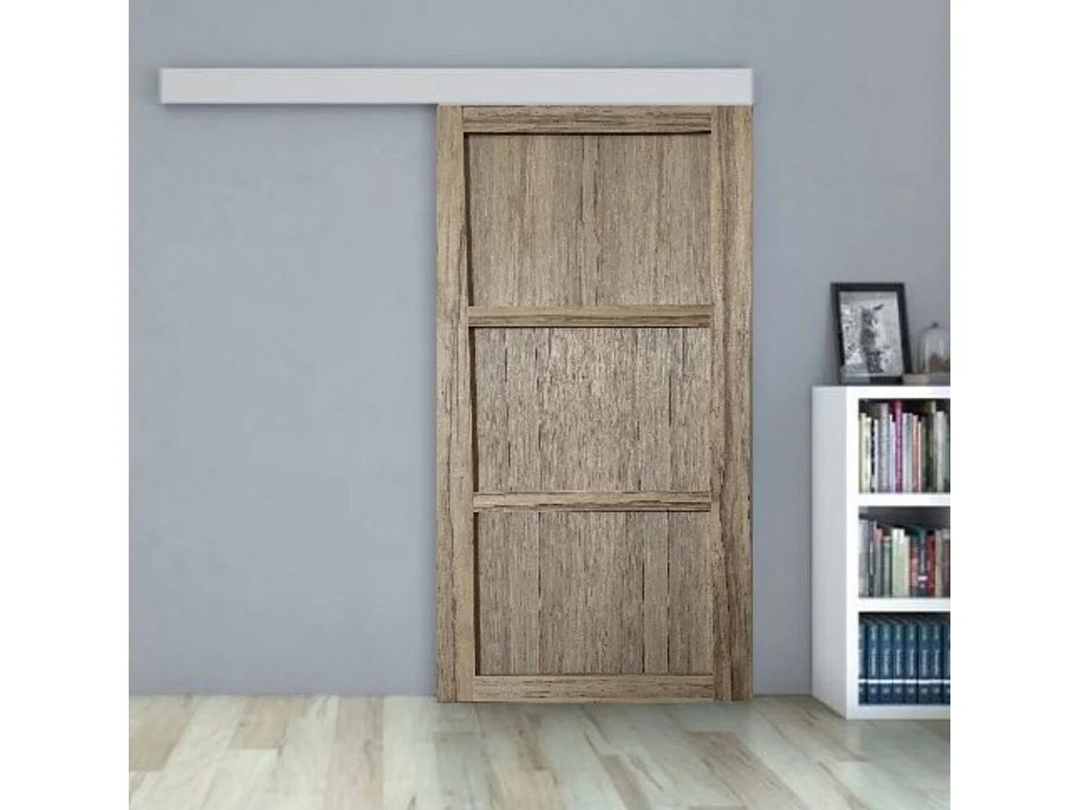 Porta Scorrevole Frake in Legno 3 Ante H204 x L83 + binario in alluminio bianco e 2 gusci senza maniglia