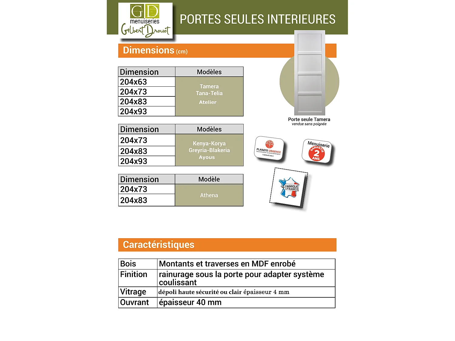 Puerta corredera de madera Frake de 3 paneles H204 x L73 cm, conchas Gd Menajerías sin manilla